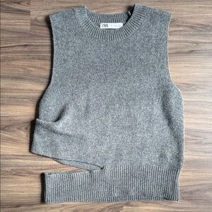 Zara Heather Grey Ribbed Knit Sleeveless Top